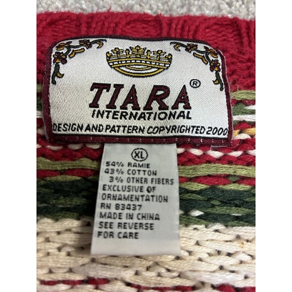 Tiara Int’l XL Red Christmas Cardigan Sweater Beaded Embroidered Holiday Ramie - Picture 7 of 7